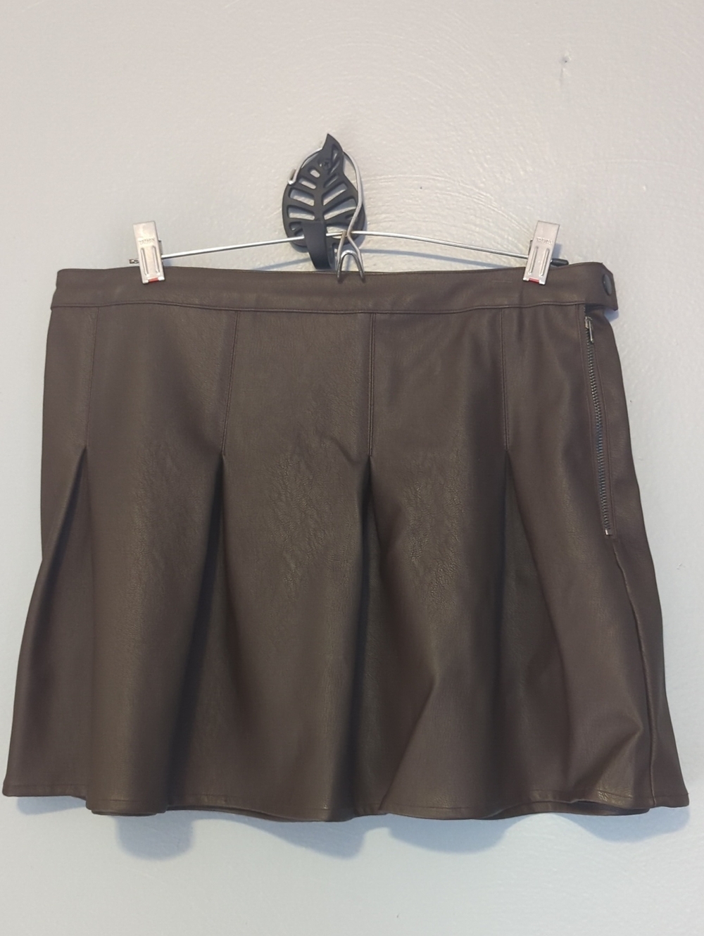 KanCan Milicent Mid Rise Vegan Leather Brown Mini Skirt Size Large L